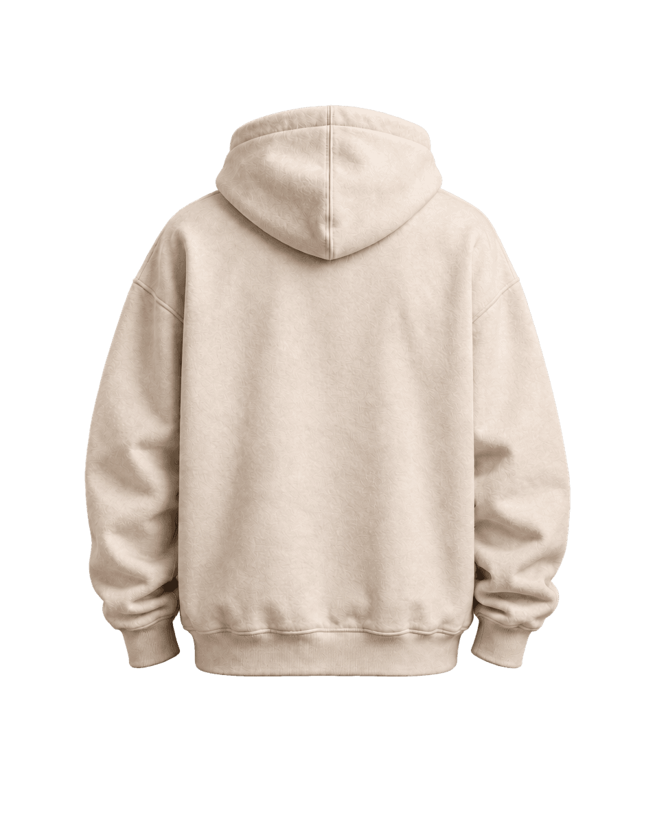 Cream Claude hoodie, back view, plain with the hood down.
